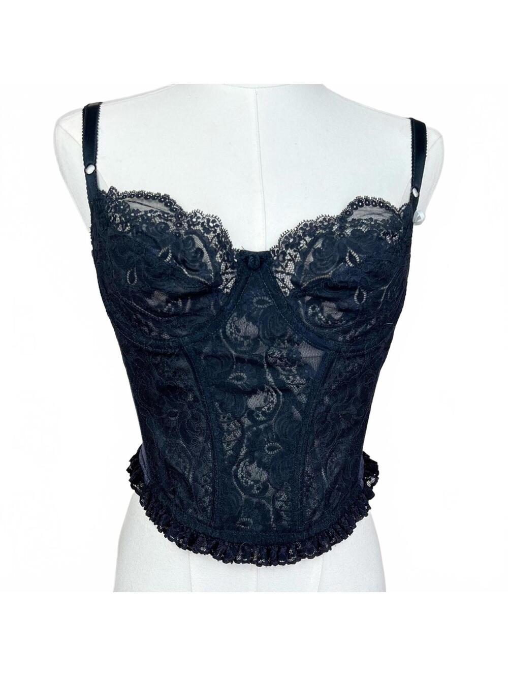 Oscar de la Renta Black Lace Corset Vintage Size S coquette whimsigoth